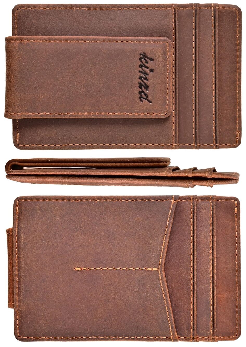 5856 Money Clip Crazy Horse Leather Slim Minimalist Wallet RFID Blocking